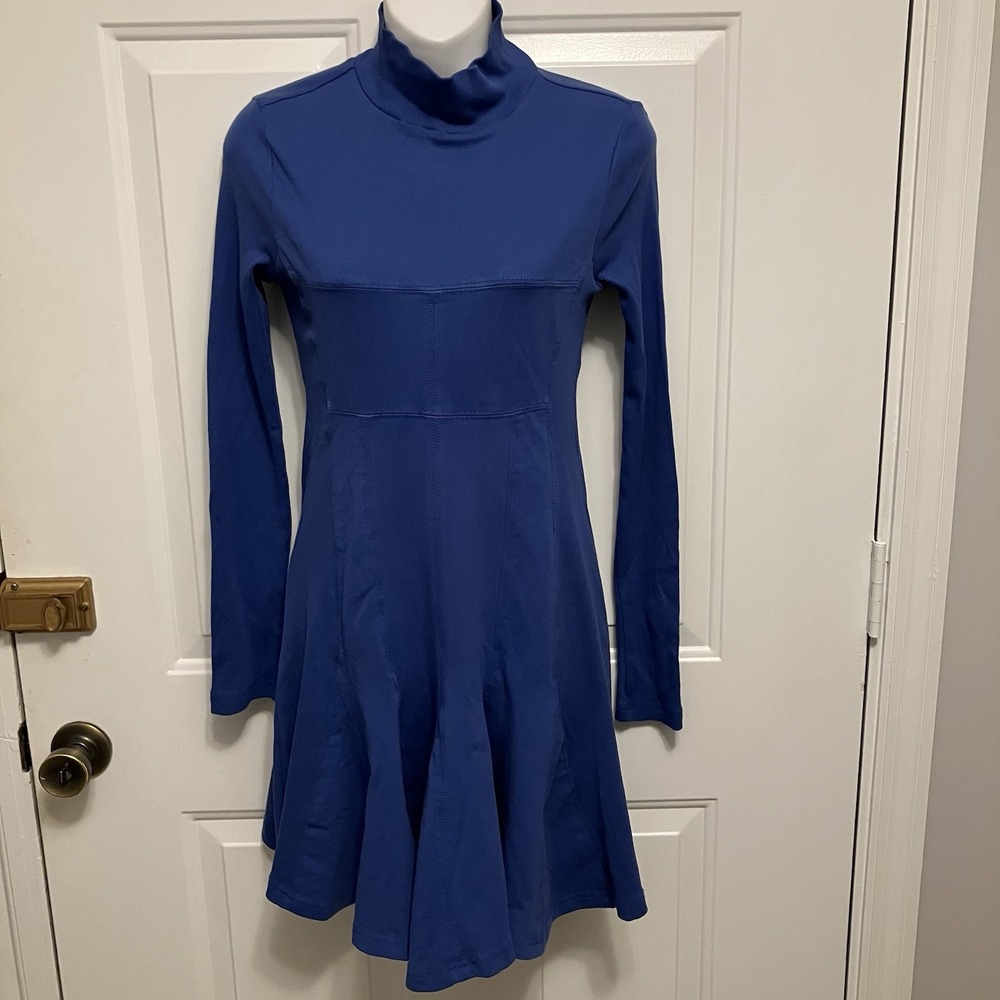 NWT Anthropologie Daily Practice XS Long-Sleeve Mini Swing Dress Royal Blue‎